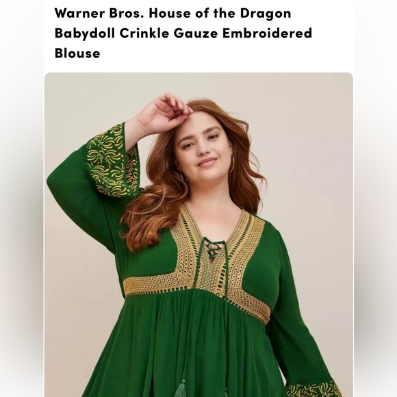 Torrid House of the Dragon Babydoll Crinkle Gauze Embroidered Blouse 6 - Picture 1 of 7